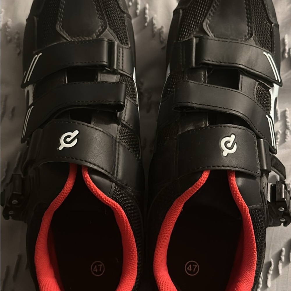 Peloton Black Cycling Shoes with Red Trim